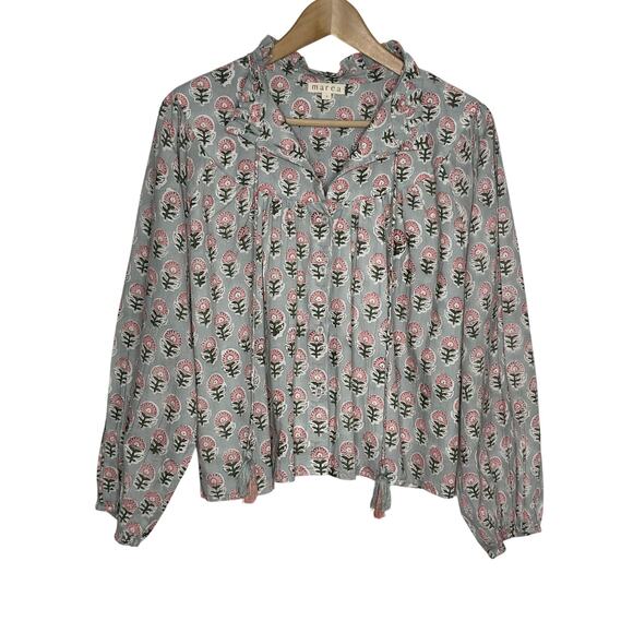 Marea Long Sleeve Georgia Button Up Top Womens Small Grey Pink Floral Cotton - Picture 2 of 11